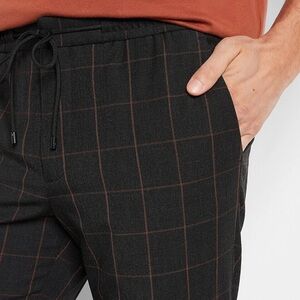 EXPRESS | NEUTRAL PRINT Wide PLAID DRAWSTRING DRESS PANT -small